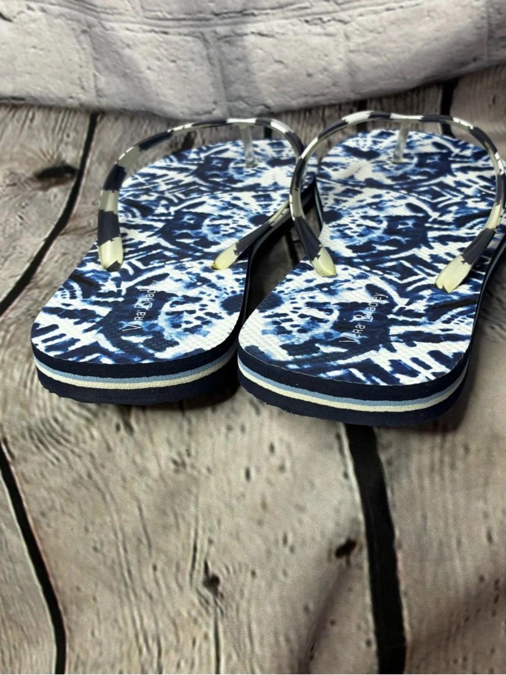 Vera Bradley Womens Blue White Tie Dye Patterned Flip Flop Thong Sandals Sz 9/10